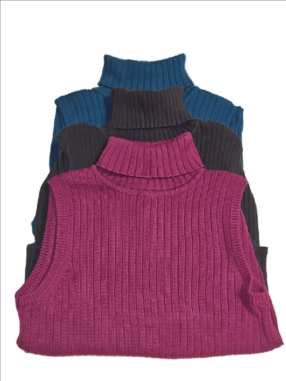 Sleeveless Ribbed Turtleneck Sweater - Set Of Three Size Medium